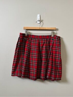 Hot topic red plaid printed pleated mini skirt